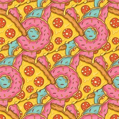 fast food pizza and donut pattern