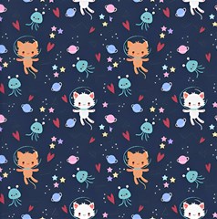 cute astronaut cat with star galaxy elements seamless pattern