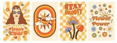 retro groovy daisy flowers mushroom hippie