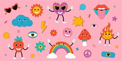 cute characters in psychedelic 70s style