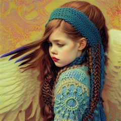 beautiful angel girl in blue knit sweater