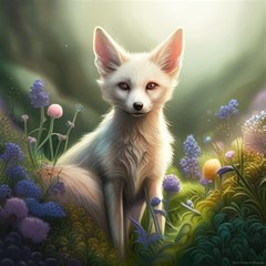 gorgeous white fennec fox among flowers