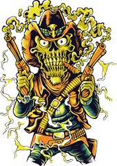 cowboy skeleton with gun illustration
