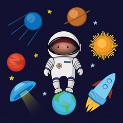 boy spaceman space rocket ufo planets stars