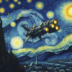 spaceship starry night van gogh painting