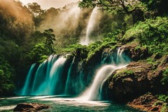 waterfall rocks jungle forest