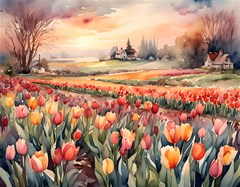 tulips field tree