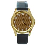 Basket Weave Round Gold Metal Watch