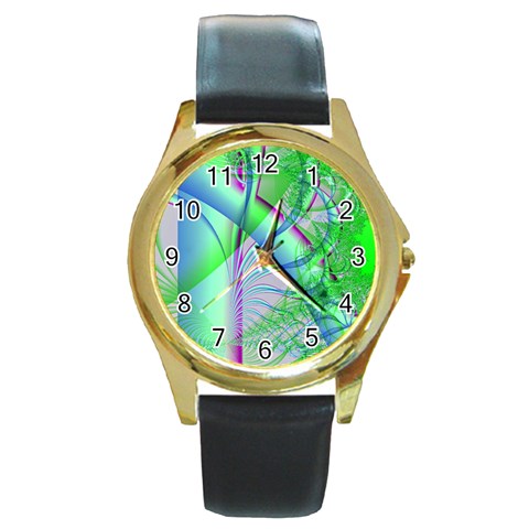 Fractal34 Round Gold Metal Watch from ArtsNow.com Front