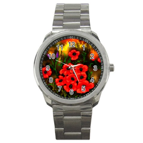  Poppies   by Ave Hurley ~ ArtRave.com Sport Metal Watch from ArtsNow.com Front