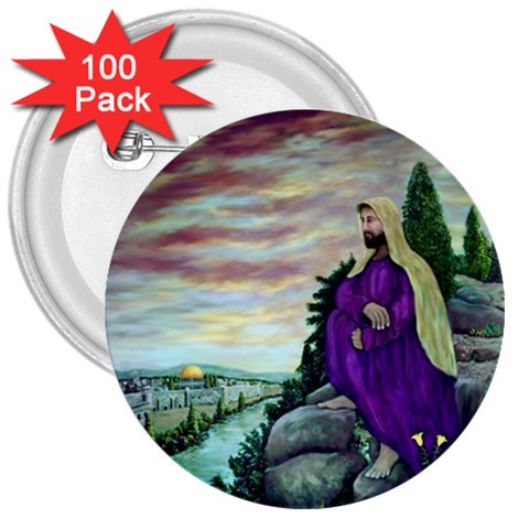 Jesus Overlooking Jerusalem ~ 3  Button (100 pack) from ArtsNow.com Front