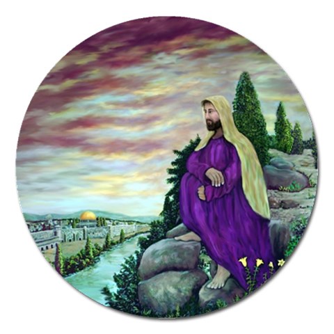 Jesus Overlooking Jerusalem Ave Hurley Ah 001 156 Magnet 5  (Round) from ArtsNow.com Front