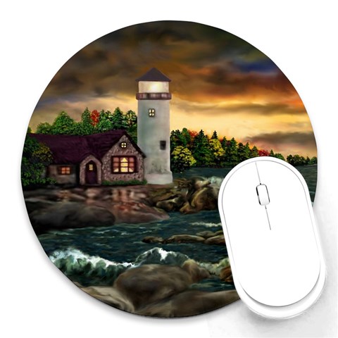 Davids Lighthouse  Ah 001 Cafe Press Round Mousepad from ArtsNow.com Front