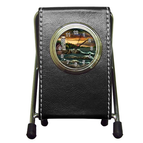 Davids Lighthouse  Ah 001 Cafe Press Pen Holder Desk Clock from ArtsNow.com Front