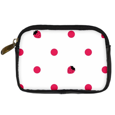 Strawberry Dots Pink Digital Camera Leather Case from ArtsNow.com Front