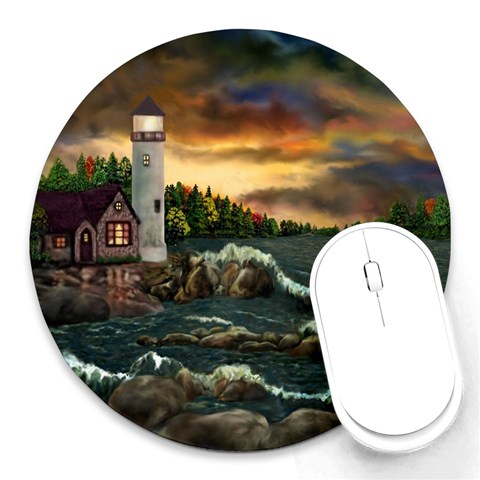David Bowman Lighthouse Round Mousepad from ArtsNow.com Front