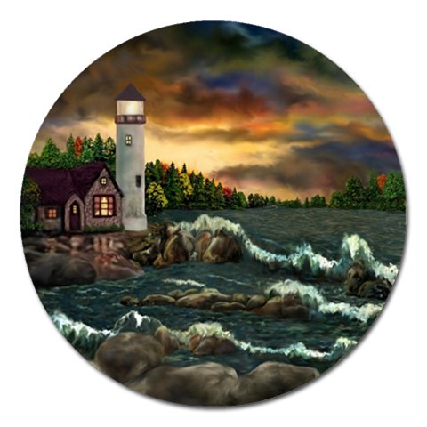 David Bowman Lighthouse Magnet 5  (Round) from ArtsNow.com Front