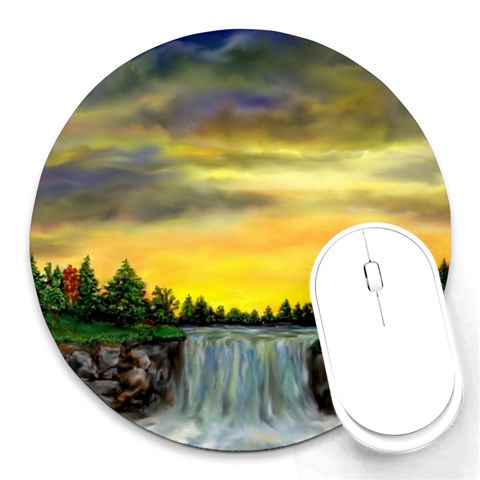Edwina s Waterfalls   By Ave Hurley Round Mousepad from ArtsNow.com Front