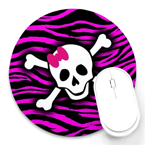 Pink Zebra Skull Round Mousepad from ArtsNow.com Front