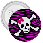 Pink Zebra Skull 3  Button