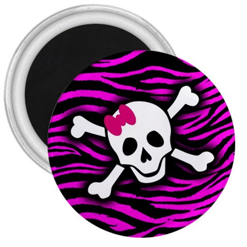 Pink Zebra Skull 3  Magnet from ArtsNow.com Front