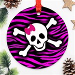 Pink Zebra Skull Ornament (Round)