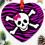 Pink Zebra Skull Ornament (Heart)