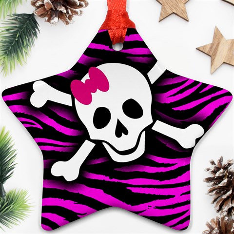 Pink Zebra Skull Ornament (Star) from ArtsNow.com Front