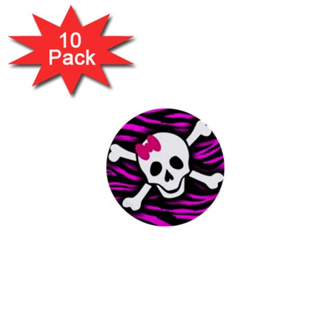 Pink Zebra Skull 1  Mini Button (10 pack)  from ArtsNow.com Front