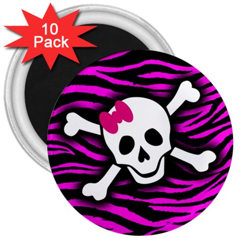 Pink Zebra Skull 3  Magnet (10 pack) from ArtsNow.com Front