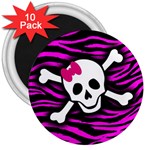Pink Zebra Skull 3  Magnet (10 pack)