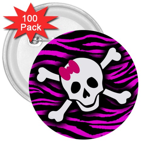 Pink Zebra Skull 3  Button (100 pack) from ArtsNow.com Front
