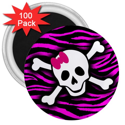Pink Zebra Skull 3  Magnet (100 pack) from ArtsNow.com Front