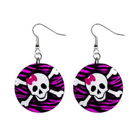 Pink Zebra Skull 1  Button Earrings from ArtsNow.com Front