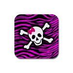 Pink Zebra Skull Rubber Coaster (Square)