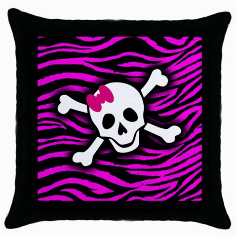 Pink Zebra Skull Throw Pillow Case (Black) from ArtsNow.com Front