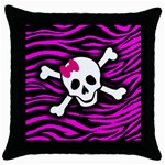 Pink Zebra Skull Throw Pillow Case (Black)