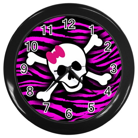 Pink Zebra Skull Wall Clock (Black) from ArtsNow.com Front