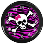 Pink Zebra Skull Wall Clock (Black)