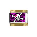 Pink Zebra Skull Gold Trim Italian Charm (9mm)
