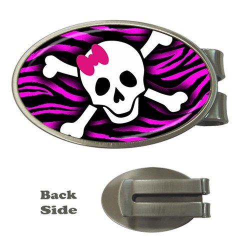 Pink Zebra Skull Money Clip (Oval) from ArtsNow.com Front