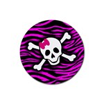 Pink Zebra Skull Rubber Coaster (Round)