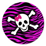 Pink Zebra Skull Magnet 5  (Round)
