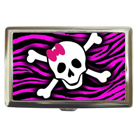Pink Zebra Skull Cigarette Money Case from ArtsNow.com Front