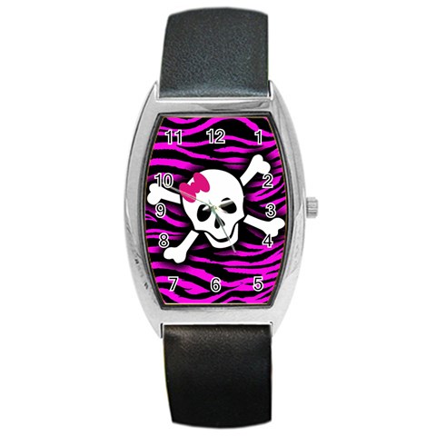Pink Zebra Skull Barrel Style Metal Watch from ArtsNow.com Front