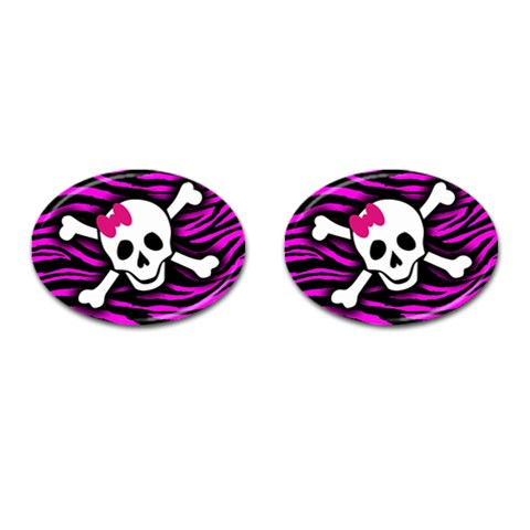 Pink Zebra Skull Cufflinks (Oval) from ArtsNow.com Front(Pair)