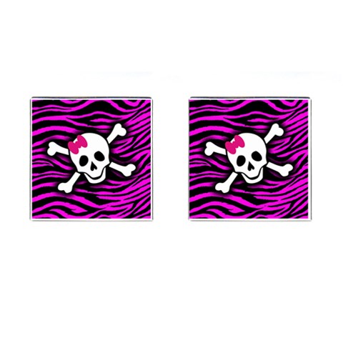 Pink Zebra Skull Cufflinks (Square) from ArtsNow.com Front(Pair)