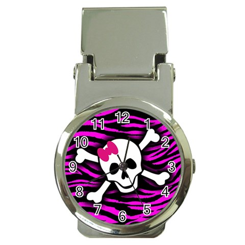 Pink Zebra Skull Money Clip Watch from ArtsNow.com Front