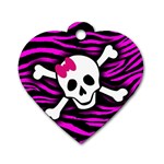 Pink Zebra Skull Dog Tag Heart (One Side)