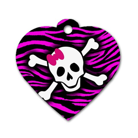 Pink Zebra Skull Dog Tag Heart (Two Sides) from ArtsNow.com Front